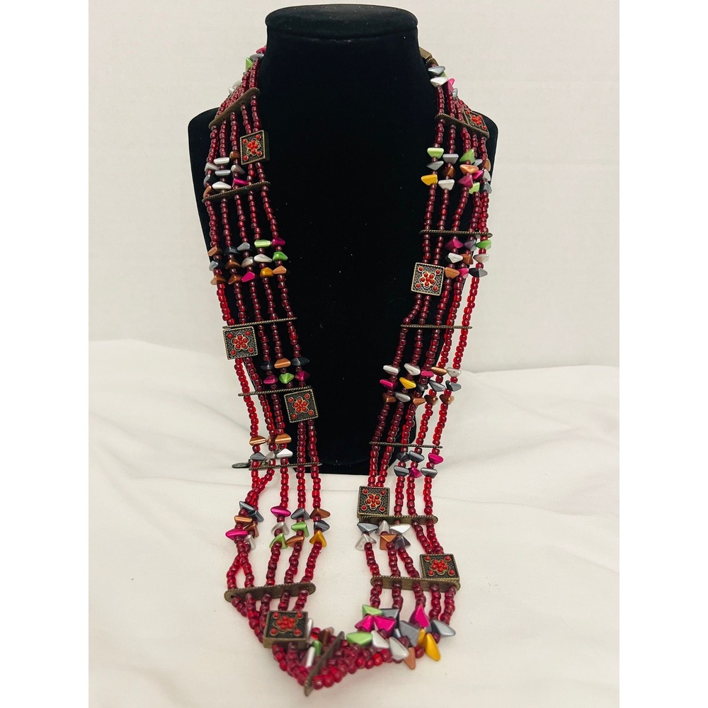 Vintage Kuchi Tribal Multi Strand Seed Bead 30" Necklace with 15" Extender